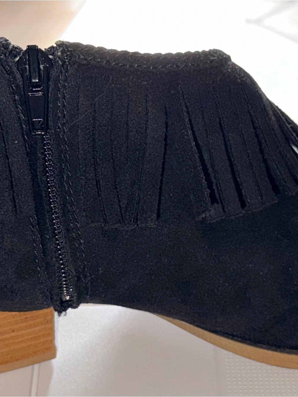 Black Suede Fringe Pointed Ankle Booties
